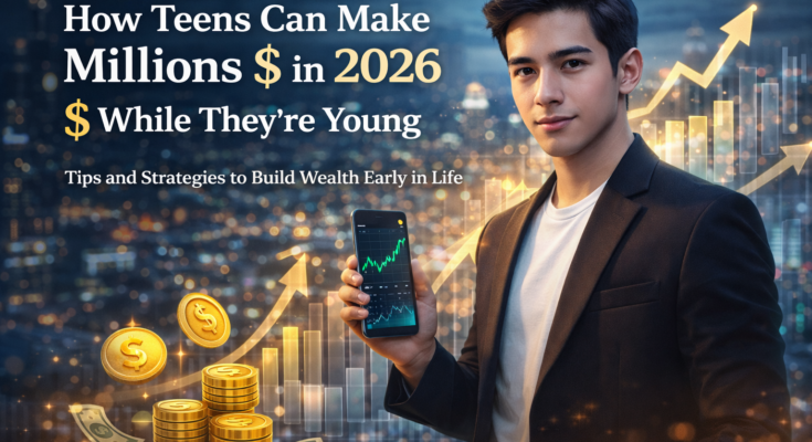 Young entrepreneur making money online with digital products in 2025 - laptop and success symbols