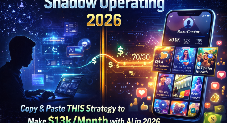Shadow operating business model 2026 showing partnership between faceless operator and micro creator with 30K followers
