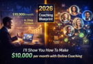 Online coaching business 2026 guide showing 4-step system to make $10000 per month with client acquisition strategy