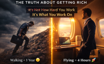 "Conceptual illustration showing the difference between hard work and choosing the right vehicle for wealth building and entrepreneurial success"